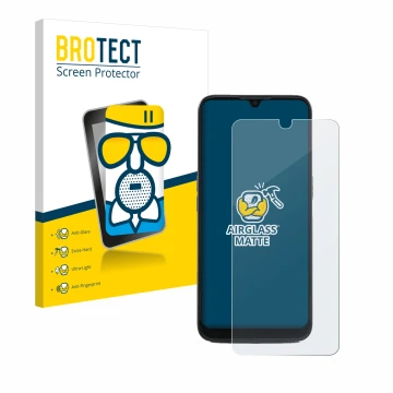 Parte frontale di una confezione del prodotto con il logo del marchio BROTECT. Accanto è raffigurato il dispositivo Doro 8100 
