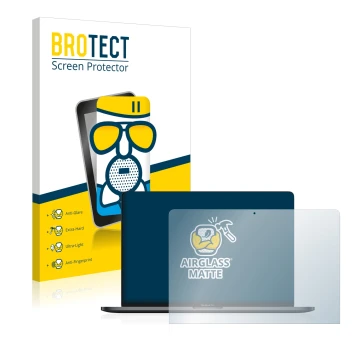 Parte frontale di una confezione del prodotto con il logo del marchio BROTECT. Accanto è raffigurato il dispositivo Apple MacB