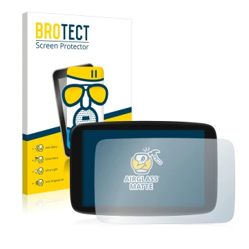 Parte frontale di una confezione del prodotto con il logo del marchio BROTECT. Accanto è raffigurato il dispositivo TomTom GO 