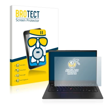 Parte frontale di una confezione del prodotto con il logo del marchio BROTECT. Accanto è raffigurato il dispositivo Lenovo Thi