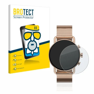Parte frontale di una confezione del prodotto con il logo del marchio BROTECT. Accanto è raffigurato il dispositivo Skagen Fal
