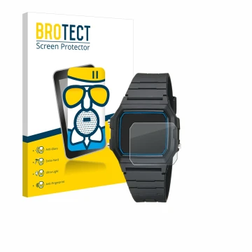 Parte frontale di una confezione del prodotto con il logo del marchio BROTECT. Accanto è raffigurato il dispositivo Casio F-10