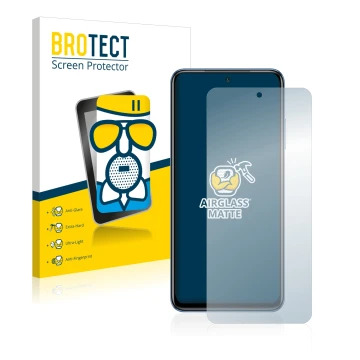 Parte frontale di una confezione del prodotto con il logo del marchio BROTECT. Accanto è raffigurato il dispositivo Xiaomi Poc