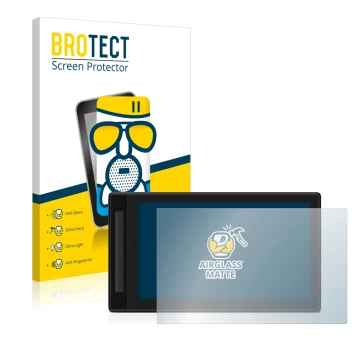 Parte frontale di una confezione del prodotto con il logo del marchio BROTECT. Accanto è raffigurato il dispositivo Huion Kamv