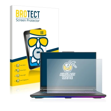 Parte frontale di una confezione del prodotto con il logo del marchio BROTECT. Accanto è raffigurato il dispositivo ASUS ROG S