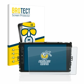 Parte frontale di una confezione del prodotto con il logo del marchio BROTECT. Accanto è raffigurato il dispositivo Dynavin D8