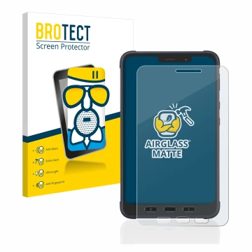 Parte frontale di una confezione del prodotto con il logo del marchio BROTECT. Accanto è raffigurato il dispositivo Samsung Ga