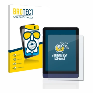 Parte frontale di una confezione del prodotto con il logo del marchio BROTECT. Accanto è raffigurato il dispositivo Meebook M6