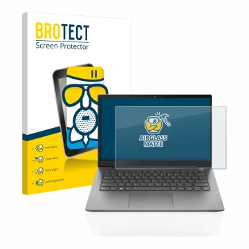 Parte frontale di una confezione del prodotto con il logo del marchio BROTECT. Accanto è raffigurato il dispositivo Lenovo Thi