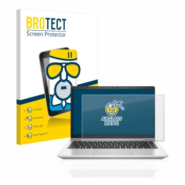 Parte frontale di una confezione del prodotto con il logo del marchio BROTECT. Accanto è raffigurato il dispositivo HP EliteBo