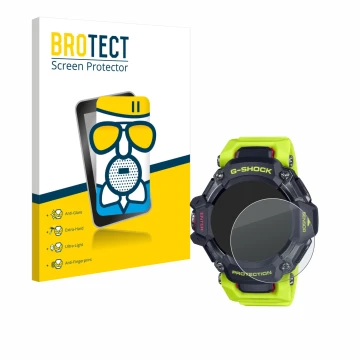 Parte frontale di una confezione del prodotto con il logo del marchio BROTECT. Accanto è raffigurato il dispositivo Casio G-Sh