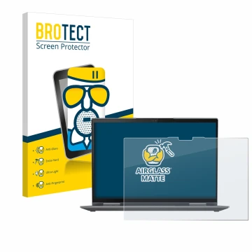 Parte frontale di una confezione del prodotto con il logo del marchio BROTECT. Accanto è raffigurato il dispositivo Lenovo Thi