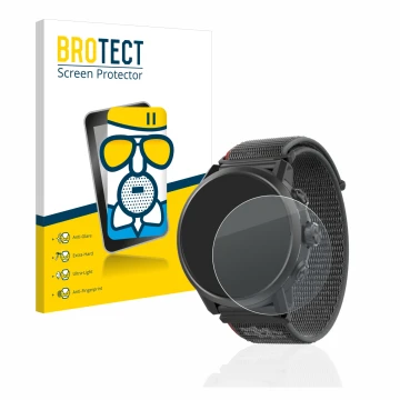 Parte frontale di una confezione del prodotto con il logo del marchio BROTECT. Accanto è raffigurato il dispositivo Coros Apex