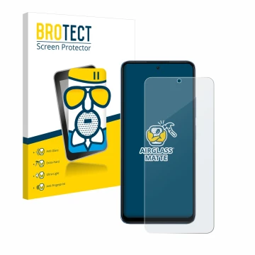 Parte frontale di una confezione del prodotto con il logo del marchio BROTECT. Accanto è raffigurato il dispositivo Xiaomi Red