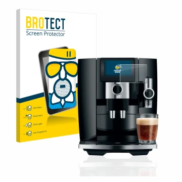 Parte frontale di una confezione del prodotto con il logo del marchio BROTECT. Accanto è raffigurato il dispositivo Jura J8 co