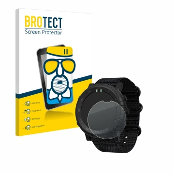 Parte frontale di una confezione del prodotto con il logo del marchio BROTECT. Accanto è raffigurato il dispositivo Suunto Cor
