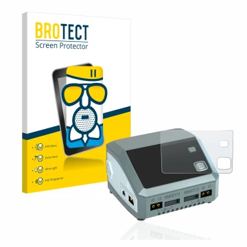Parte frontale di una confezione del prodotto con il logo del marchio BROTECT. Accanto è raffigurato il dispositivo SkyRc D200