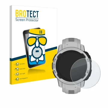 Parte frontale di una confezione del prodotto con il logo del marchio BROTECT. Accanto è raffigurato il dispositivo Garmin Ins
