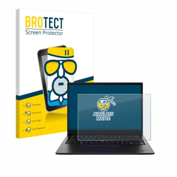 Parte frontale di una confezione del prodotto con il logo del marchio BROTECT. Accanto è raffigurato il dispositivo Lenovo Thi