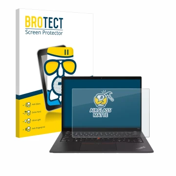 Parte frontale di una confezione del prodotto con il logo del marchio BROTECT. Accanto è raffigurato il dispositivo Lenovo Thi