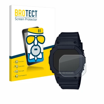 Parte frontale di una confezione del prodotto con il logo del marchio BROTECT. Accanto è raffigurato il dispositivo Casio G-Sh