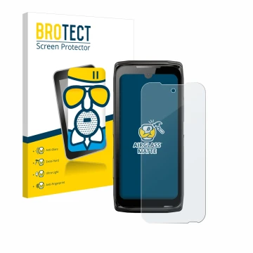 Parte frontale di una confezione del prodotto con il logo del marchio BROTECT. Accanto è raffigurato il dispositivo Crosscall 