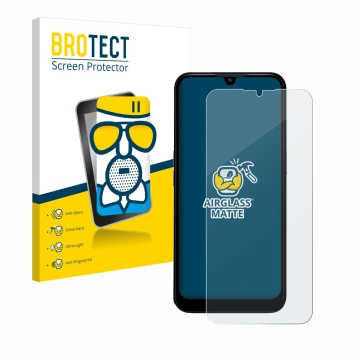 Parte frontale di una confezione del prodotto con il logo del marchio BROTECT. Accanto è raffigurato il dispositivo Doro 8200 