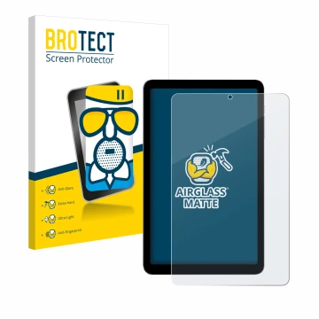 Parte frontale di una confezione del prodotto con il logo del marchio BROTECT. Accanto è raffigurato il dispositivo Alldocube 