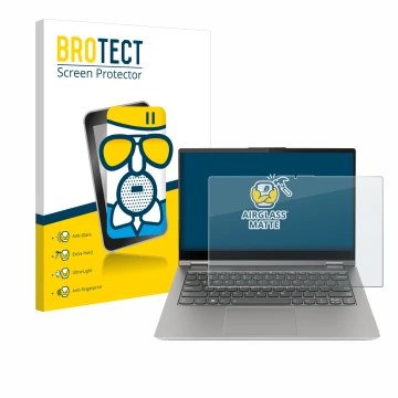 Parte frontale di una confezione del prodotto con il logo del marchio BROTECT. Accanto è raffigurato il dispositivo Lenovo Thi