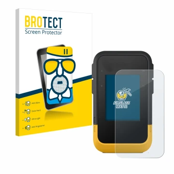 Parte frontale di una confezione del prodotto con il logo del marchio BROTECT. Accanto è raffigurato il dispositivo Garmin eTr