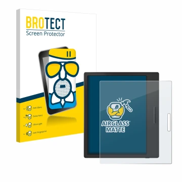 Parte frontale di una confezione del prodotto con il logo del marchio BROTECT. Accanto è raffigurato il dispositivo Boox Page 