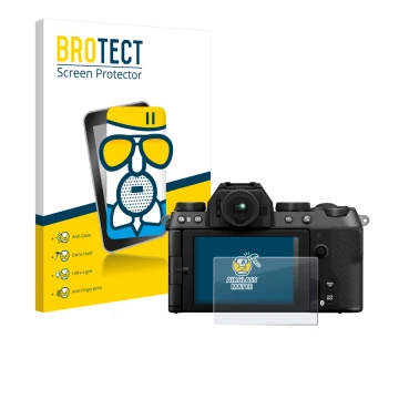 Parte frontale di una confezione del prodotto con il logo del marchio BROTECT. Accanto è raffigurato il dispositivo Fujifilm X