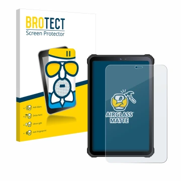 Parte frontale di una confezione del prodotto con il logo del marchio BROTECT. Accanto è raffigurato il dispositivo Oukitel RT