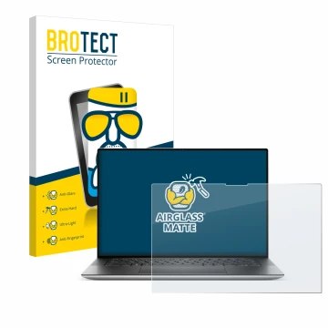 Parte frontale di una confezione del prodotto con il logo del marchio BROTECT. Accanto è raffigurato il dispositivo Dell XPS 1