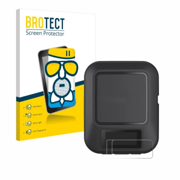 Parte frontale di una confezione del prodotto con il logo del marchio BROTECT. Accanto è raffigurato il dispositivo Garmin inR