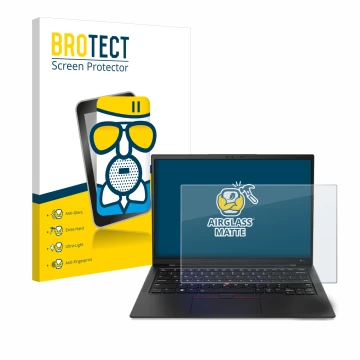 Parte frontale di una confezione del prodotto con il logo del marchio BROTECT. Accanto è raffigurato il dispositivo Lenovo Thi