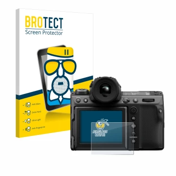 Parte frontale di una confezione del prodotto con il logo del marchio BROTECT. Accanto è raffigurato il dispositivo Fujifilm G