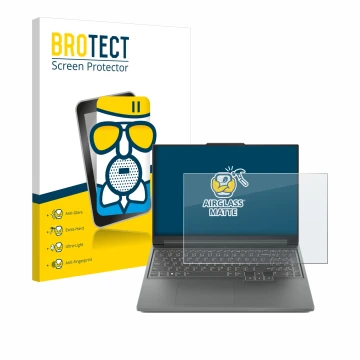 Parte frontale di una confezione del prodotto con il logo del marchio BROTECT. Accanto è raffigurato il dispositivo Lenovo Leg