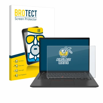 Parte frontale di una confezione del prodotto con il logo del marchio BROTECT. Accanto è raffigurato il dispositivo Lenovo Thi