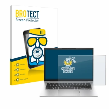 Parte frontale di una confezione del prodotto con il logo del marchio BROTECT. Accanto è raffigurato il dispositivo HP EliteBo