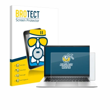 Parte frontale di una confezione del prodotto con il logo del marchio BROTECT. Accanto è raffigurato il dispositivo HP EliteBo