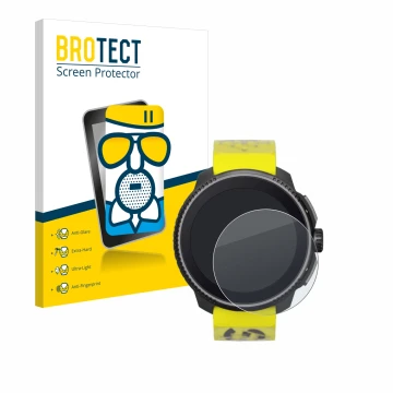 Parte frontale di una confezione del prodotto con il logo del marchio BROTECT. Accanto è raffigurato il dispositivo Suunto Rac