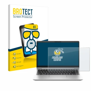 Parte frontale di una confezione del prodotto con il logo del marchio BROTECT. Accanto è raffigurato il dispositivo HP ProBook