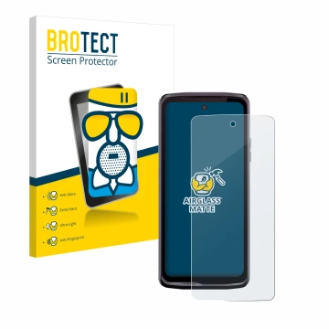 Parte frontale di una confezione del prodotto con il logo del marchio BROTECT. Accanto è raffigurato il dispositivo Crosscall 