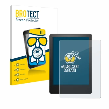 Parte frontale di una confezione del prodotto con il logo del marchio BROTECT. Accanto è raffigurato il dispositivo Amazon Kin