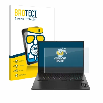 Parte frontale di una confezione del prodotto con il logo del marchio BROTECT. Accanto è raffigurato il dispositivo HP Omen 16