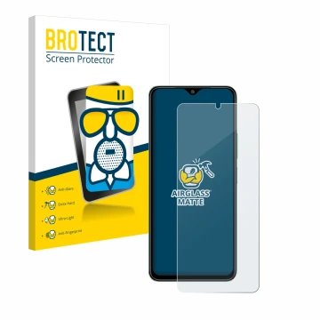 Parte frontale di una confezione del prodotto con il logo del marchio BROTECT. Accanto è raffigurato il dispositivo Xiaomi Red