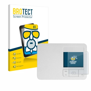 Parte frontale di una confezione del prodotto con il logo del marchio BROTECT. Accanto è raffigurato il dispositivo Canon Selp