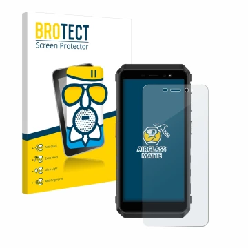 Parte frontale di una confezione del prodotto con il logo del marchio BROTECT. Accanto è raffigurato il dispositivo Ulefone Po