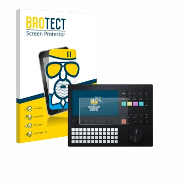 Parte frontale di una confezione del prodotto con il logo del marchio BROTECT. Accanto è raffigurato il dispositivo Polyend Tr